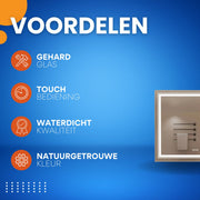 Novalio Badkamerspiegel - 80x60cm - Geen condens - Met verwarming en LED verlichting - Touchpad - Spiegel voor badkamer - Rechthoekig
