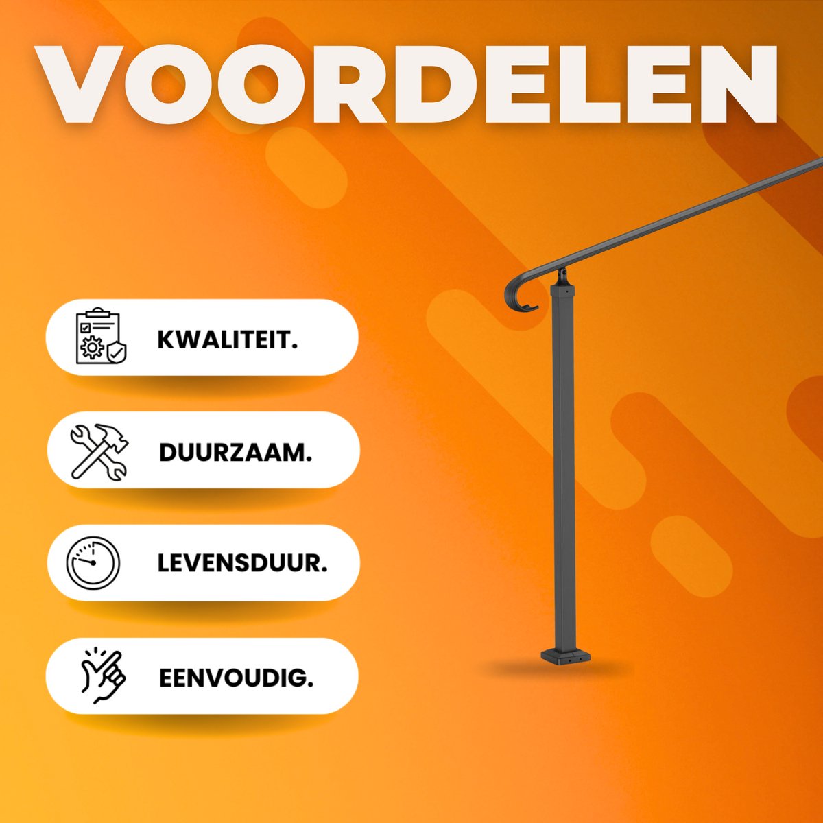 Trapleuning deluxe - Anti slip - Balustrade - Binnen en buiten - Houders - Leuningen voor Trappen - Staal - Met trapleuninghouders - 120cm