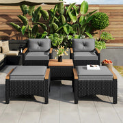 5-delig Tuinmeubelset - Loungeset - Tuinlounge -Voor Balkon of Terras - Acacia Hout & Rotan Metalen Frame - Waterdichte Grijze Kussens