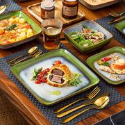 Ornate Bordenset – 4 persoons – 16 delig – Keramisch groen – Dinerborden – Breakfast Plates