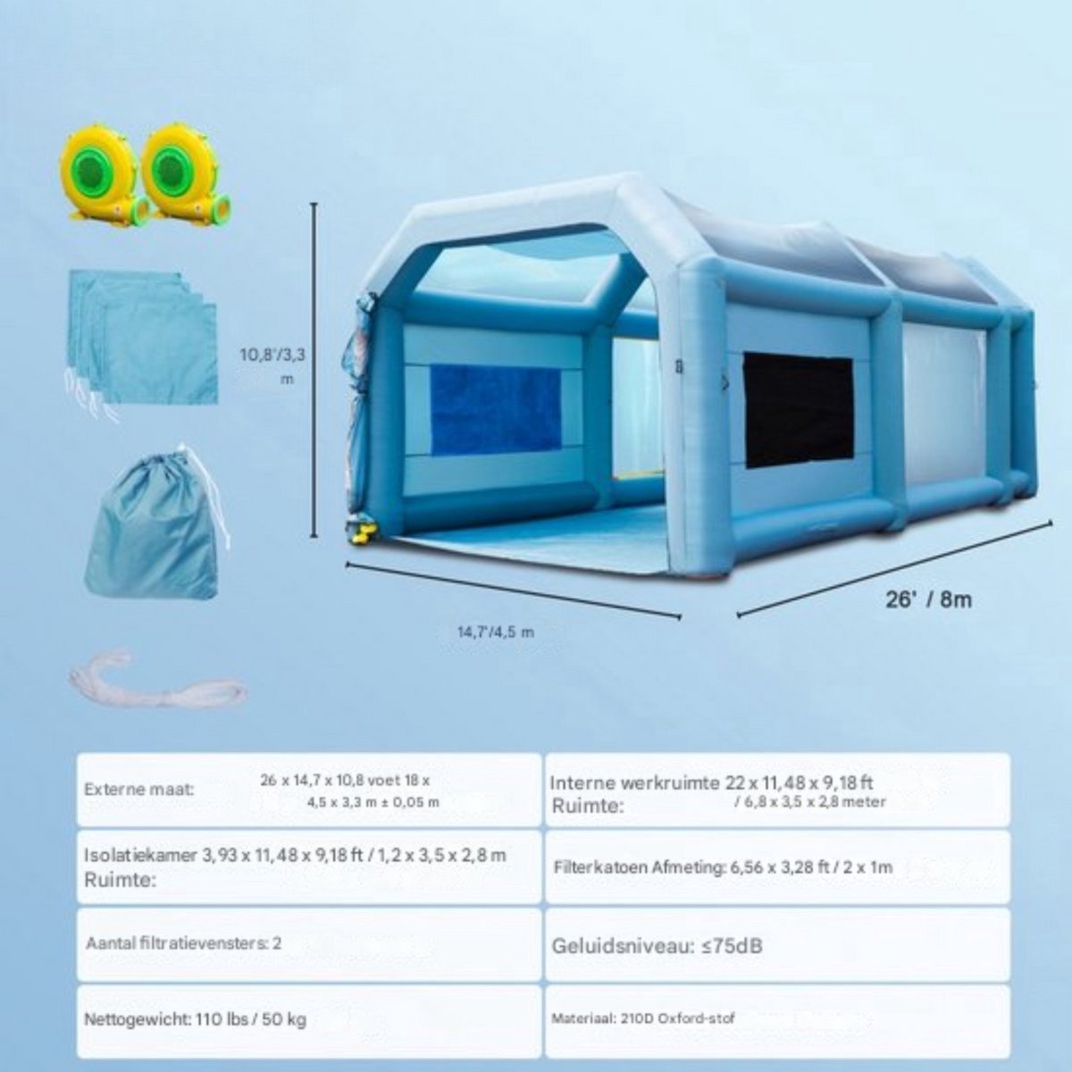 Opblaasbare Spuitcabine - Airbrush- Booth- Cabine- Opblaasbare Verfcabine - 6,8x3,5x2,8m - DIY Verfmachine - Anti-Spray Tent