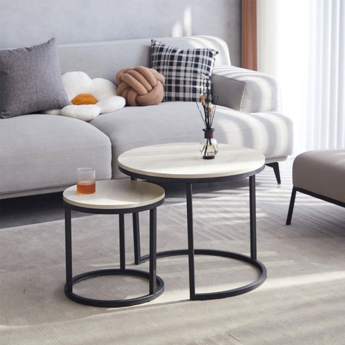 Bolt Edge Salontafel - Set van 2 - Rond - 60/40cm - Landelijk - Wit
