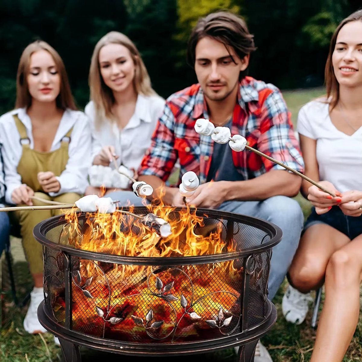 Vuurkorf Tavien met vonkenscherm - 69cm - Voor buiten - Vuurschaal - BBQ - Tuinhaard - Sfeerhaard