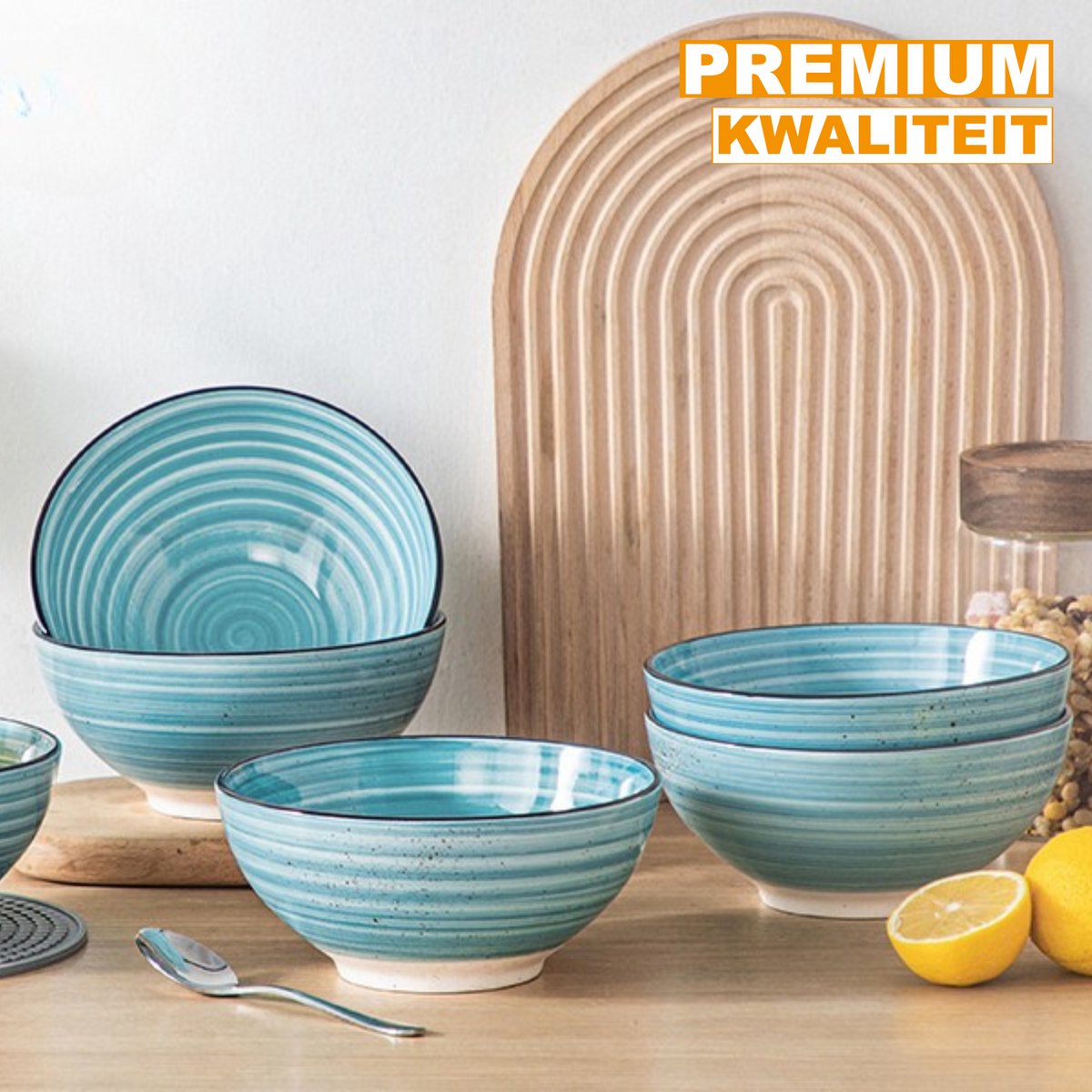 Fiorenzo Serviesset - 6 delig - 6 persoons - Blauw - Dinerborden - Bordenset - Diepe borden - Ontbijtborden - Servies - Keukenservies