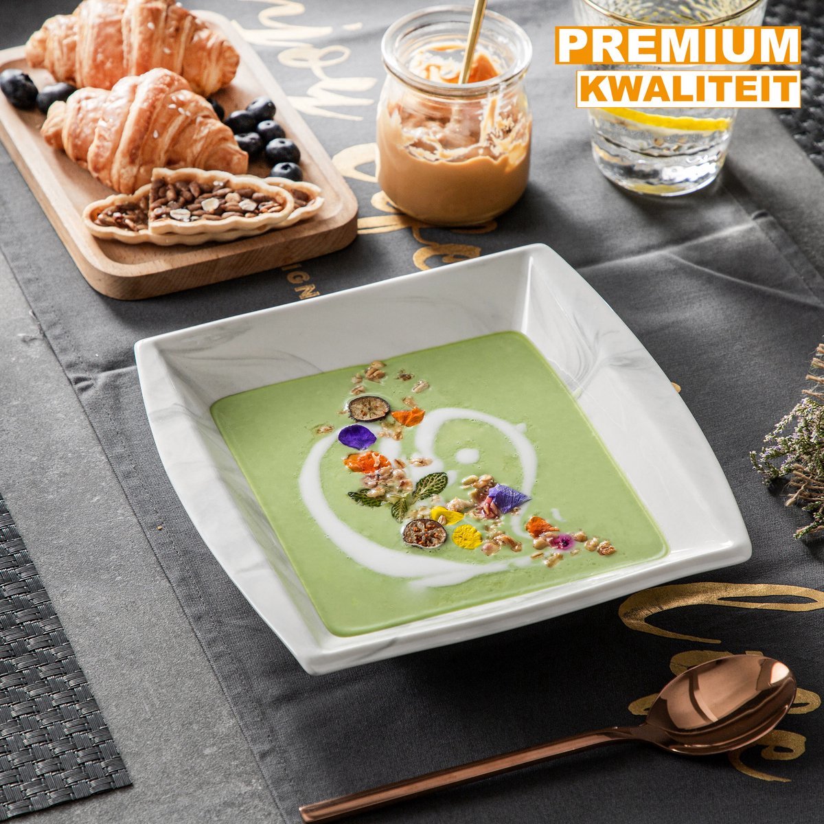 Splendid Ontbijtborden – Dinerborden – 12 delig – Marmerlook Keramisch – Breakfast Plates – Perfect voor diner