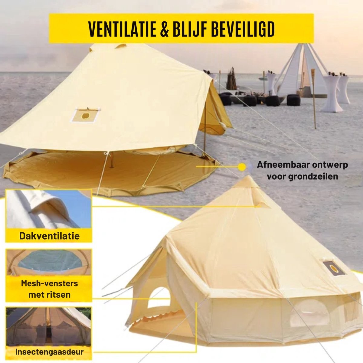 Happyment Kampeertent - Tent Outdoor 4 Seizoenen - 4-6 personen - Geschikt Voor gebruik