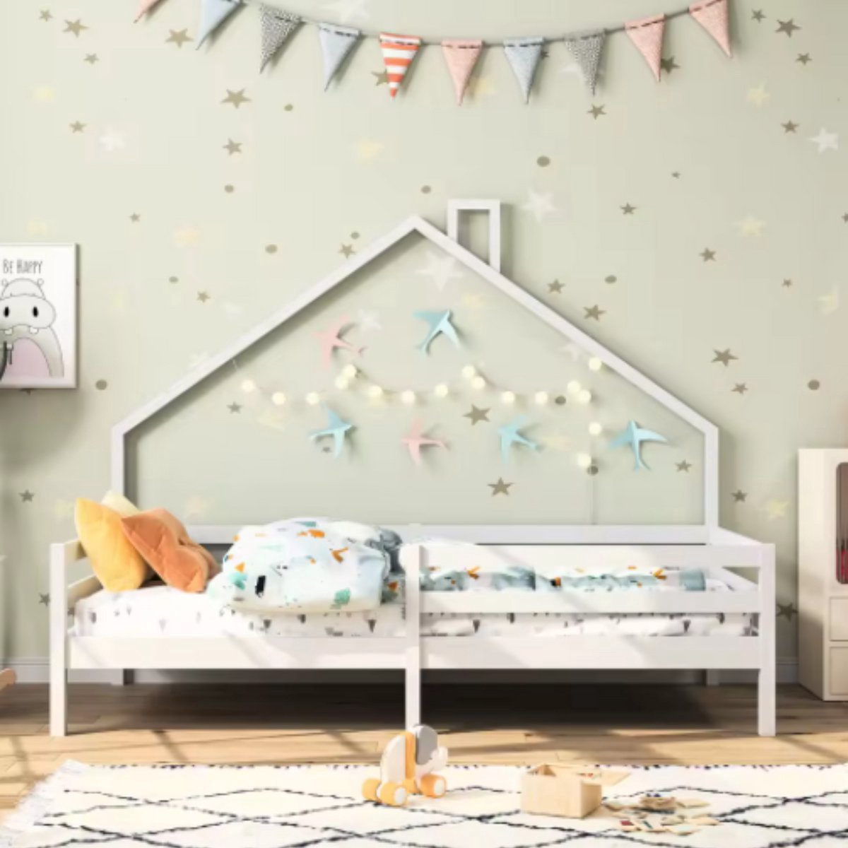 Kinderbed Tavien 90x200 cm - Huisbed - Voor Kinderen - Peuterbed - Met lattenbodem - Zonder matras