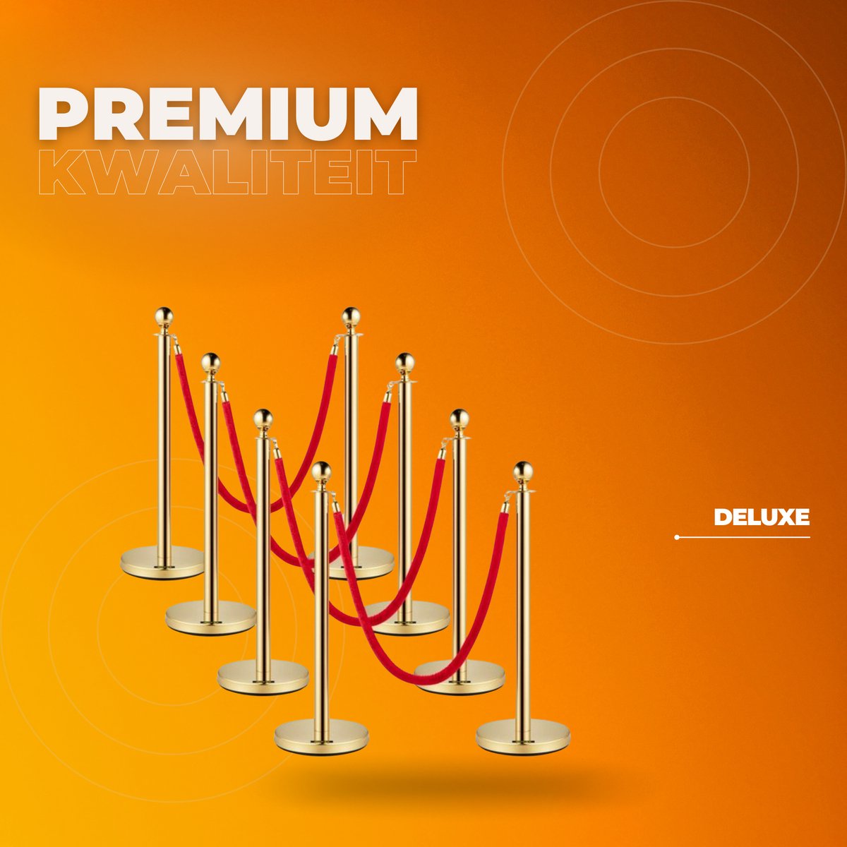 Luxe afzetkoord - 6 meter - Afzetpalen - Afzetlint - Wachtrij Stanchion Barrières - 8-delig
