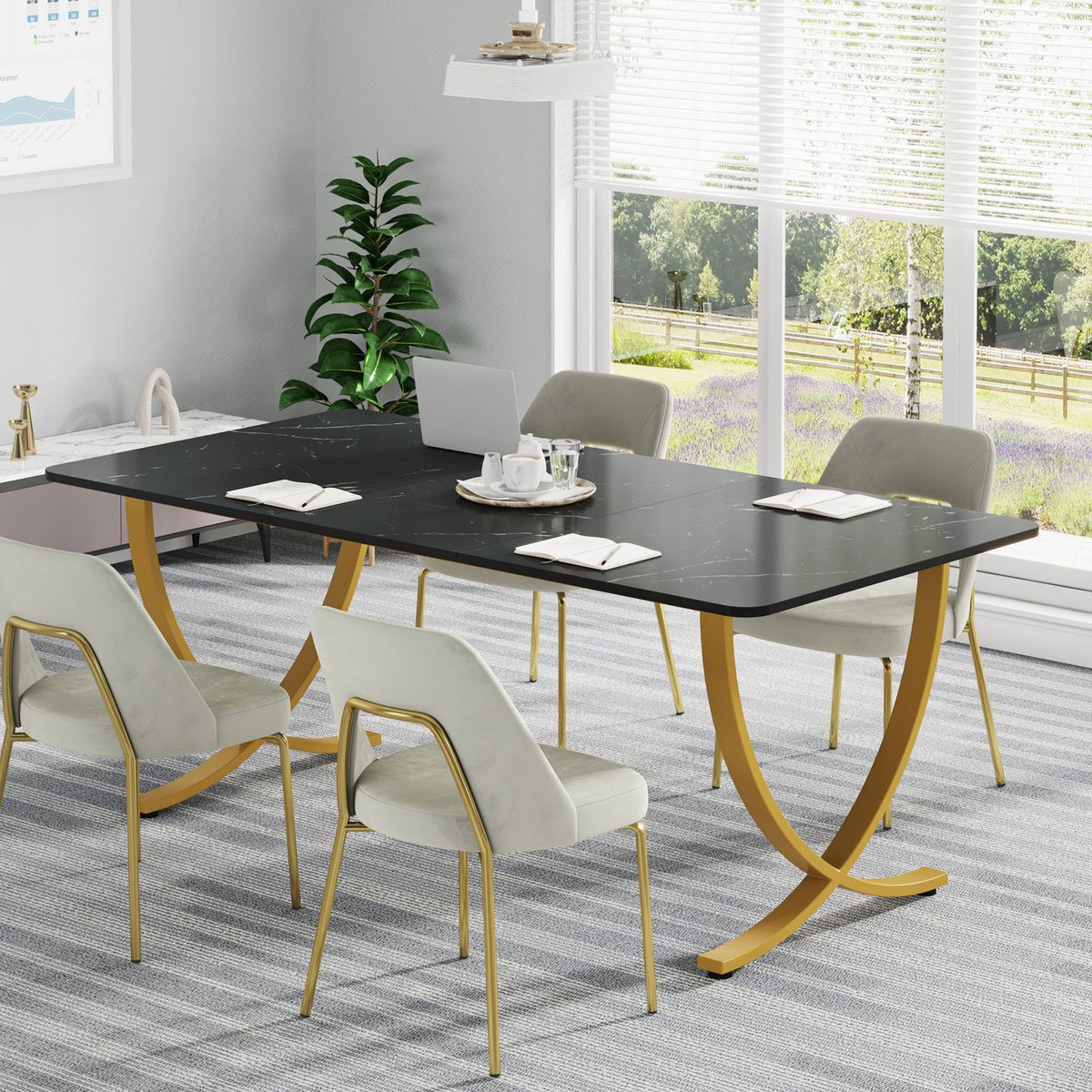 Eettafel Sillia - 160cm - Voor 4-6 Personen - Voor Keukentafel en Eetkamer - Zwart