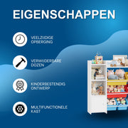 Speelgoedopbergkast – Kinderspeelkamer - Kinderboekenkast - Voor woonkamer, speelkamer en slaapkamer – Met 8 verwijderbare dozen en opbergplanken – 138,8×29,6×94,3 cm - Rood