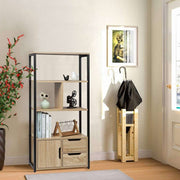 Bolt Edge Boekenkast - Industrieel - 4 Lagen - Oak - Met Deur en Lades - Hout/Metaal