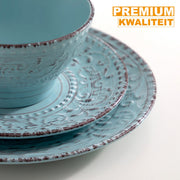 Grandiose Bordenset – 4 persoons – 16 delig – Wit/blauw Keramisch – Eetborden – Breakfast Plates