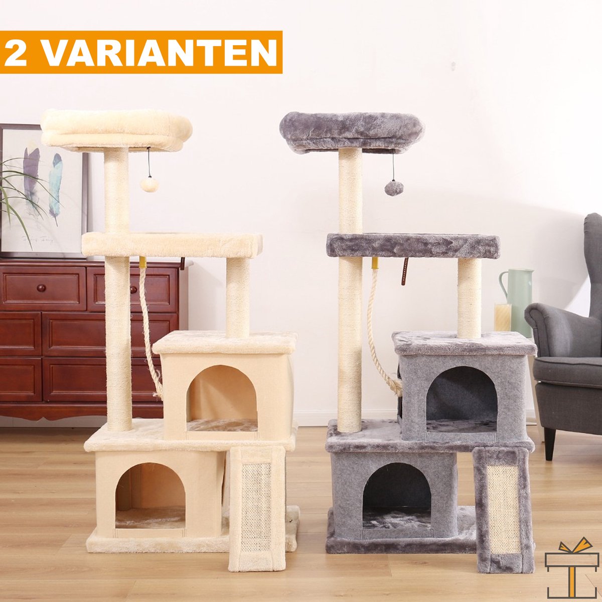 Happyment® Luxe Krabpaal voor Katten - Creme - Zachte Kattenmand hangmat - Kattenspeelgoed - Geschikt voor kleine kittens - 127 CM