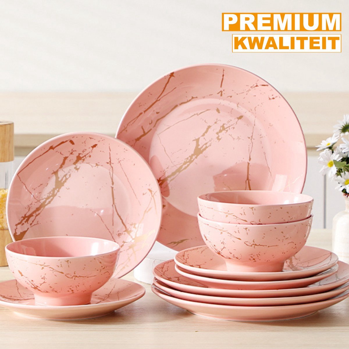 Rosetta Ventina Serviesset - 12 delig - 4 persoons - Baby roze - Dinerborden - Bordenset - Diepe borden - Ontbijtborden - Servies - Keukenservies