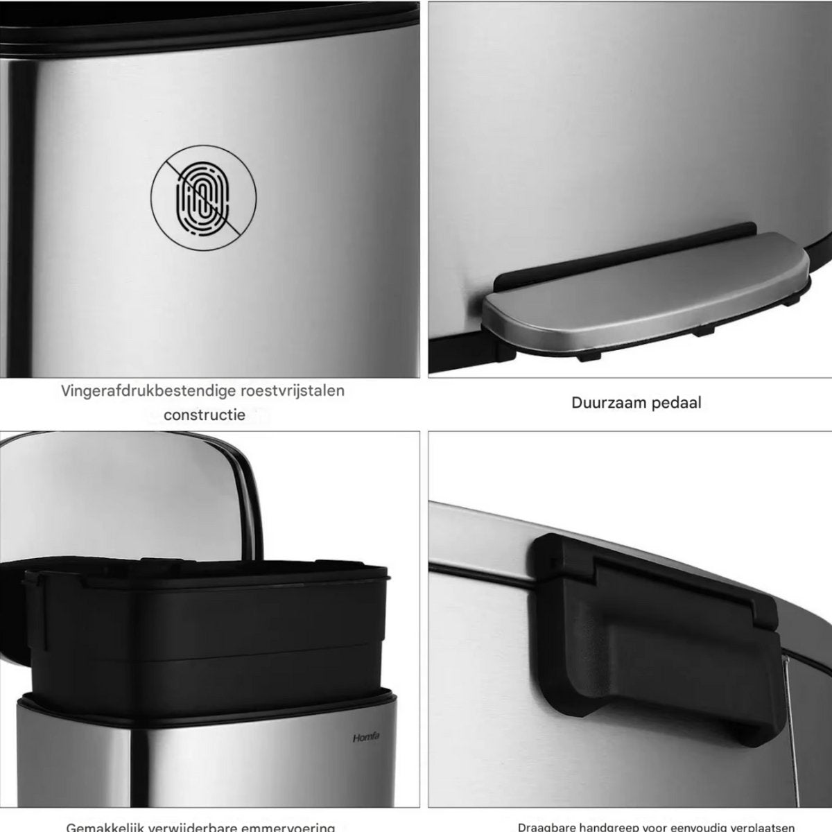 Luxe pedaalemmer - Zilver 50L - Prullenbak - Afvalscheiding - RVS - Softclose - Anti-slip