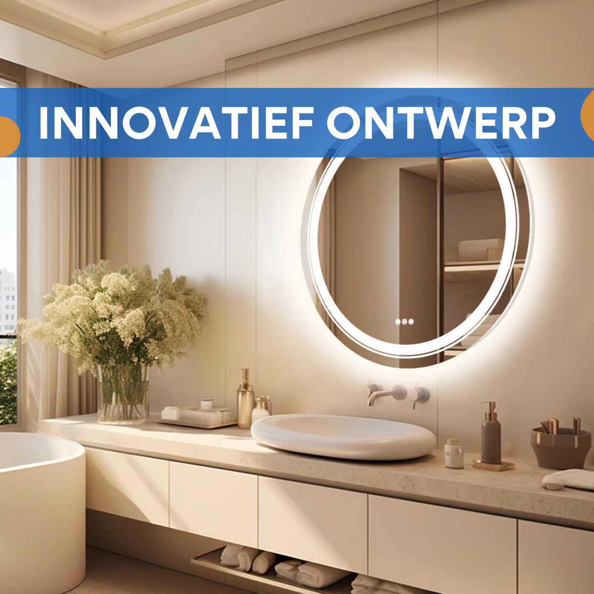 Ronde LED Badkamerspiegel - Met verwarming en verlichting - Geen condens - Spiegel voor badkamer - 80cm