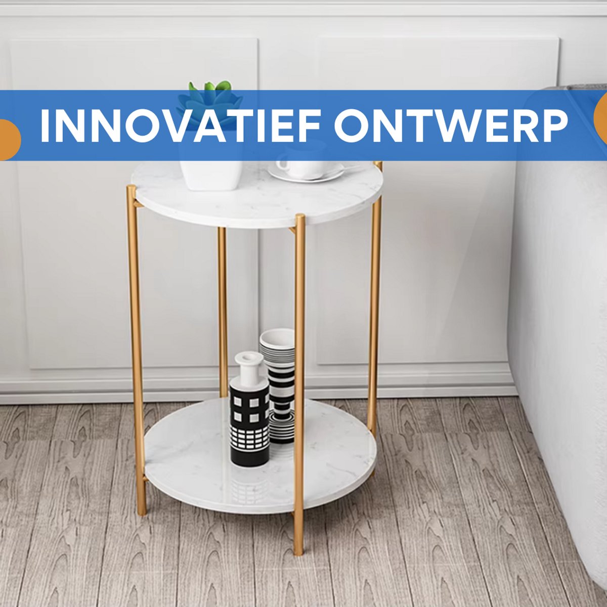 Massieve bijzettafel Mira - Goud - Salontafel - Woonkamer - Emerald look - Side table - 40cm