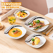 Prestige Montario Salade Kom - 24 delig - 6 personen- Wit/Zwarte Strepen - Dinerborden - Bordenset - Diepe borden - Ontbijtborden - Servies - Keukenservies - Luxe design - Tafelstijl