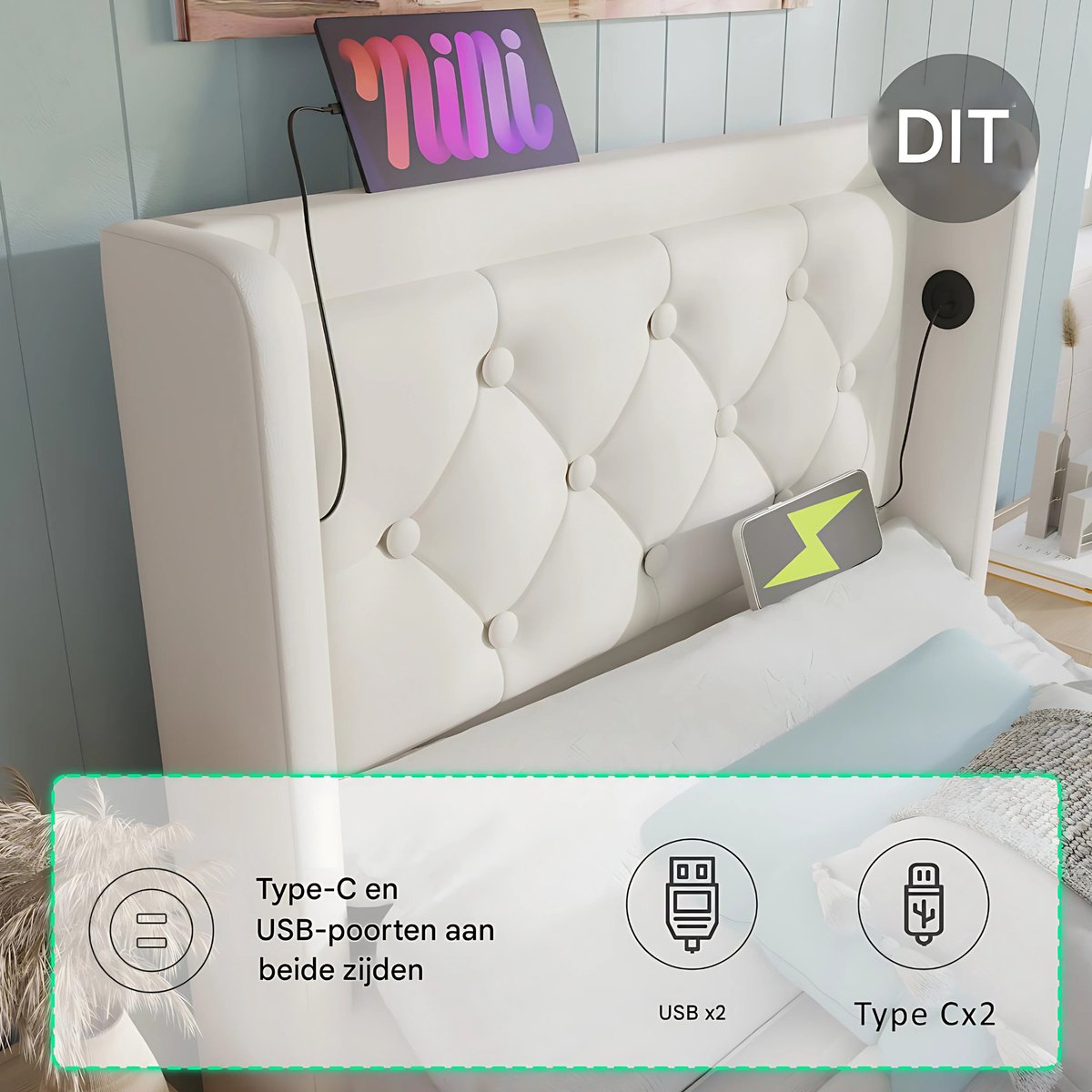Bed - Tweepersoonsbedden - Tweepersoonsbed - Twijfelaar - Voor Slaapkamer - Met Hoofdeinde, Lattenbodem & Metalen Frame - Opbergruimte onder Matras - Grijs - 140x200 cm