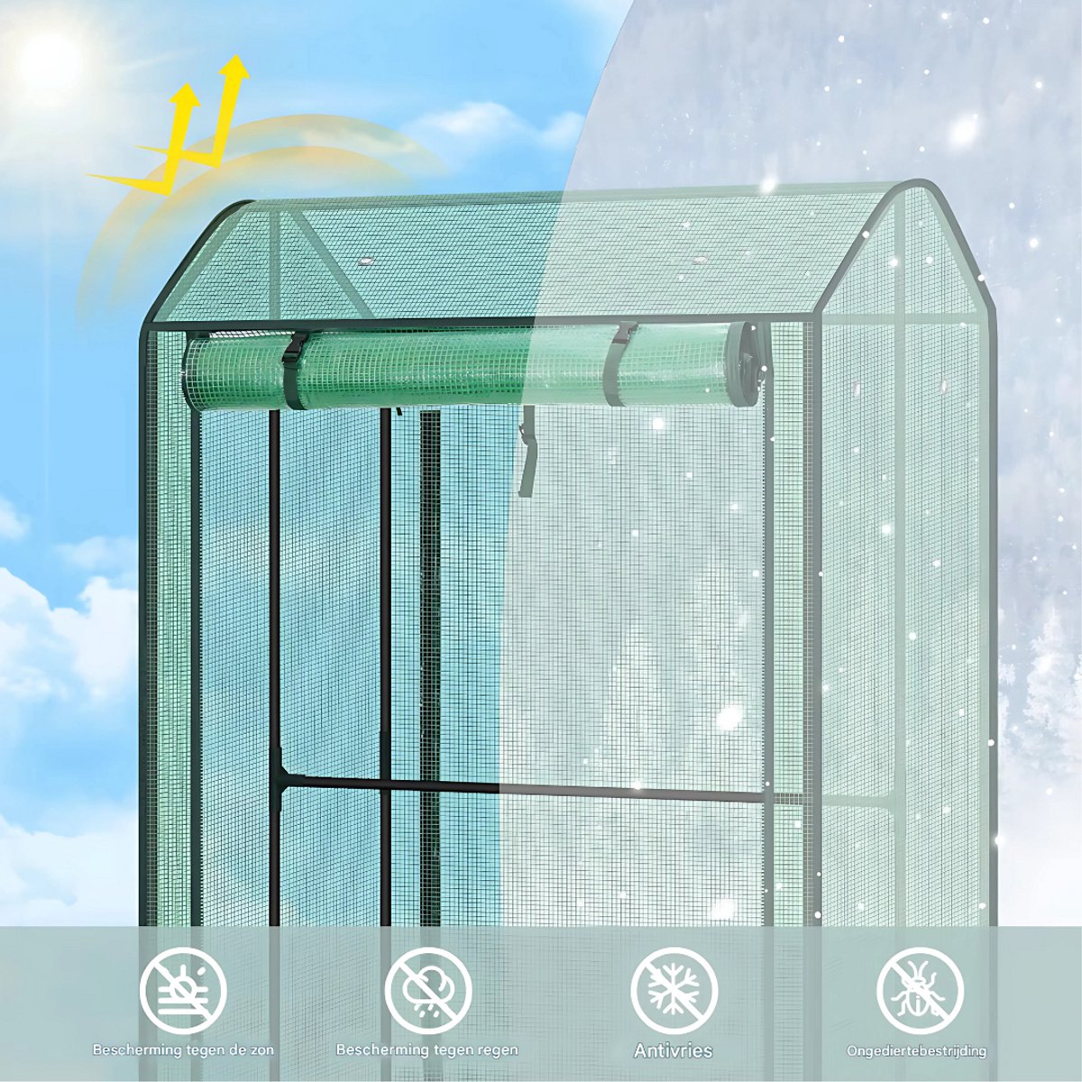 Foliekas Tuinkas - Winterbestendig - PE-folie 135 g/m² - Kweekhuis - Broeikas - Kweekkast voor tomaten & klimplanten - 200x80x200cm Wit