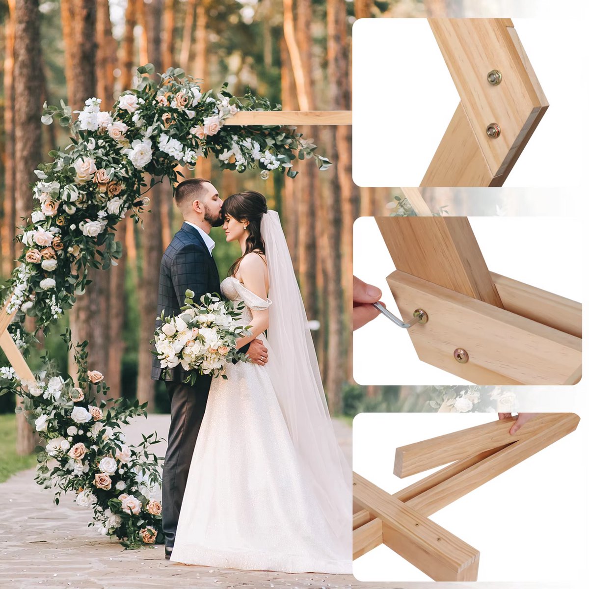 Zeshoekige rozenboog - Voor Bruiloften, ceremonies en feestdecoratie - Decoratie - Backdrop frame - Versiering accessoires - 230cm