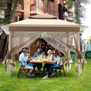Tuinhuisje voor Buiten - Met 4 Afneembare Klamboes, UV- en Regendicht - Pop-up Patio Tuinhuisje met Dubbele Dakrand - Opvouwbaar - 3,3 x 3,3 m - Khaki