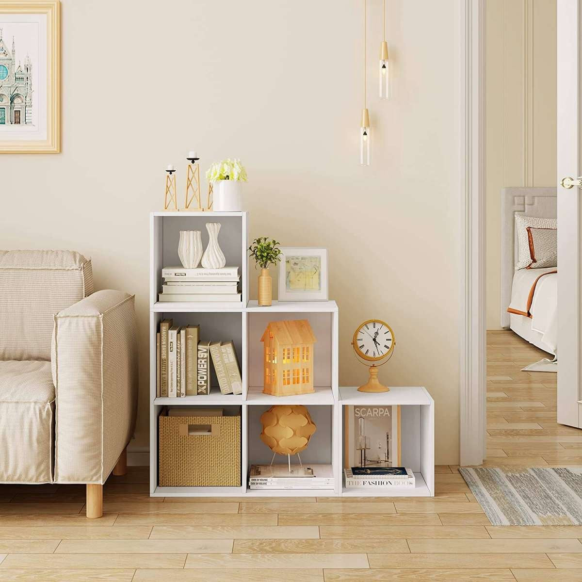 Happyment Open Boekenkast Zaza - 6 Vakken - Wit - Boekenkast - Boekenrek - Woonkamer, slaapkamer en kinderkamer - Hout - 90x90x30cm