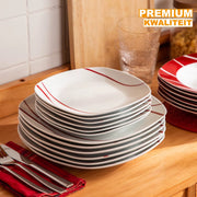 Regal Serviesset – 6 persoons – 18 delig – Wit/Rood Keramisch – Dinerborden – Ontbijtborden