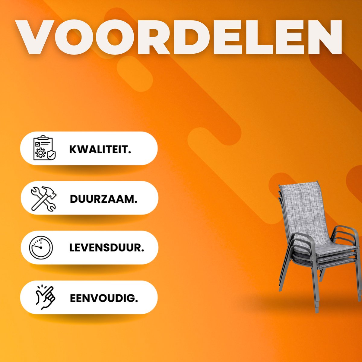 Metalen Buitenstoelenset - Tuinstoelen - Tuintafel stoelen - Stapelbare Terrasstoelen van Textilene - Set van 4, Max. Belastbaarheid 150 kg - Grijs