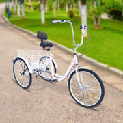 Driewieler Zyrell - Voor volwassenen - 6 versnellingen - Fiets voor senioren - 24 Inch - Met mand - Voorrem - Wit
