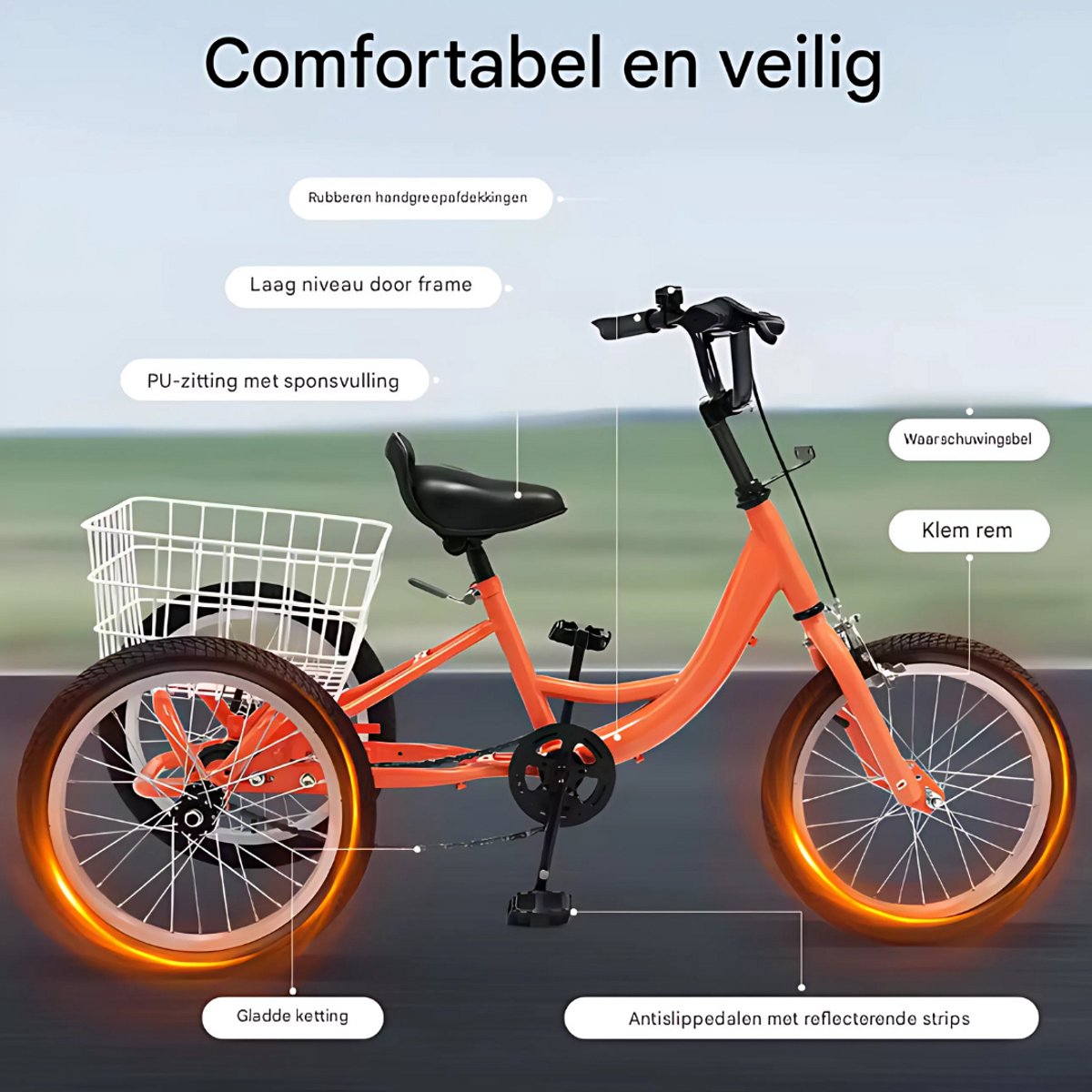 Kinderfiets 16 Inch - Kinder fiets driewieler - Oranje - Met mand - Kinderdriewieler - Voor jongens