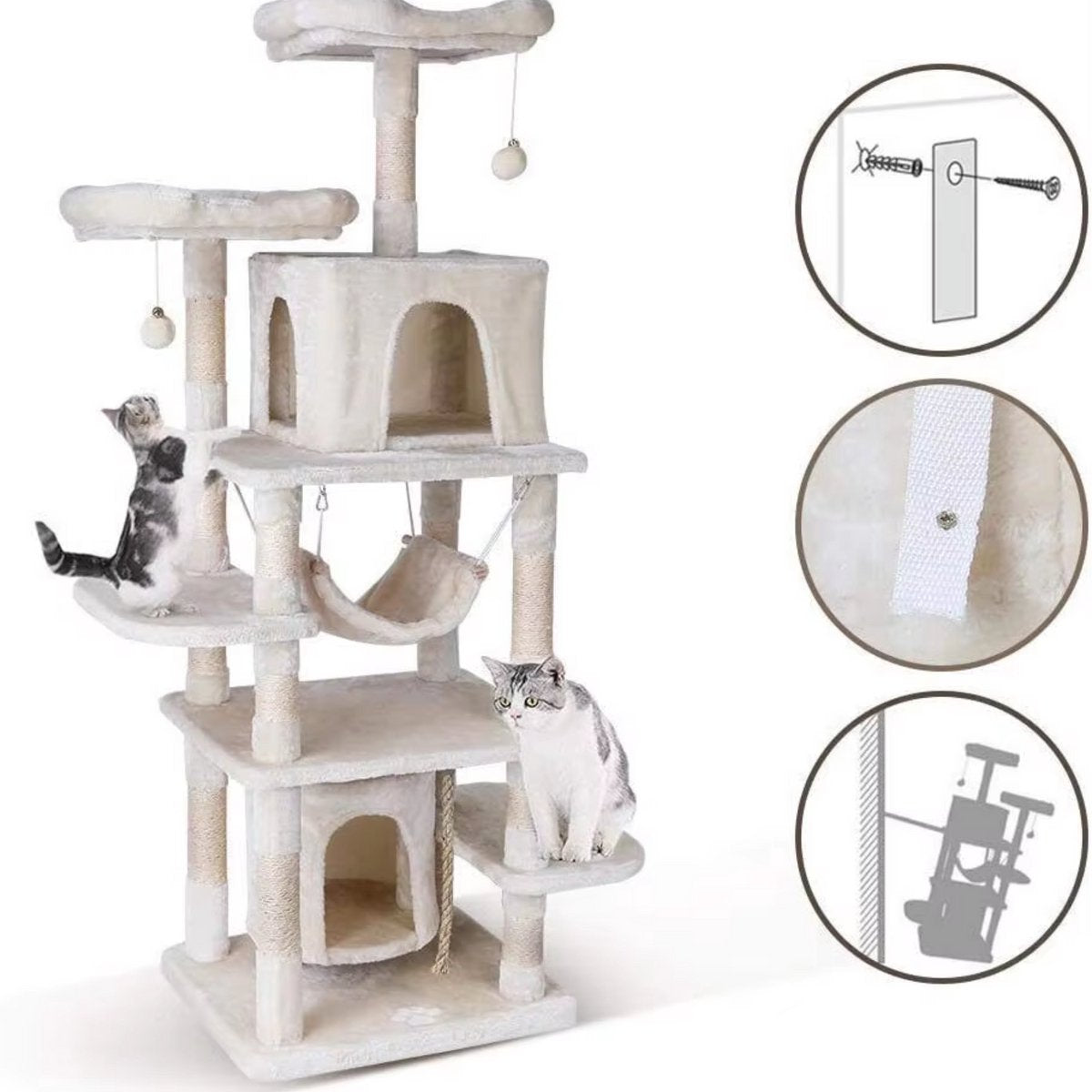 Kattentoren - Krabpaal - Grote Kattenboom met Stabiele Klimboom en Speelhuishangmat - Kattenkrabpaal 170 cm met Plank - Donkergrijs