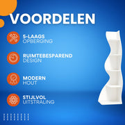 Moderne boekenkast 5 lagen - Wit - Boekenrek - Woonkamer, slaapkamer en kinderkamer - Hout - 50×48×177 cm