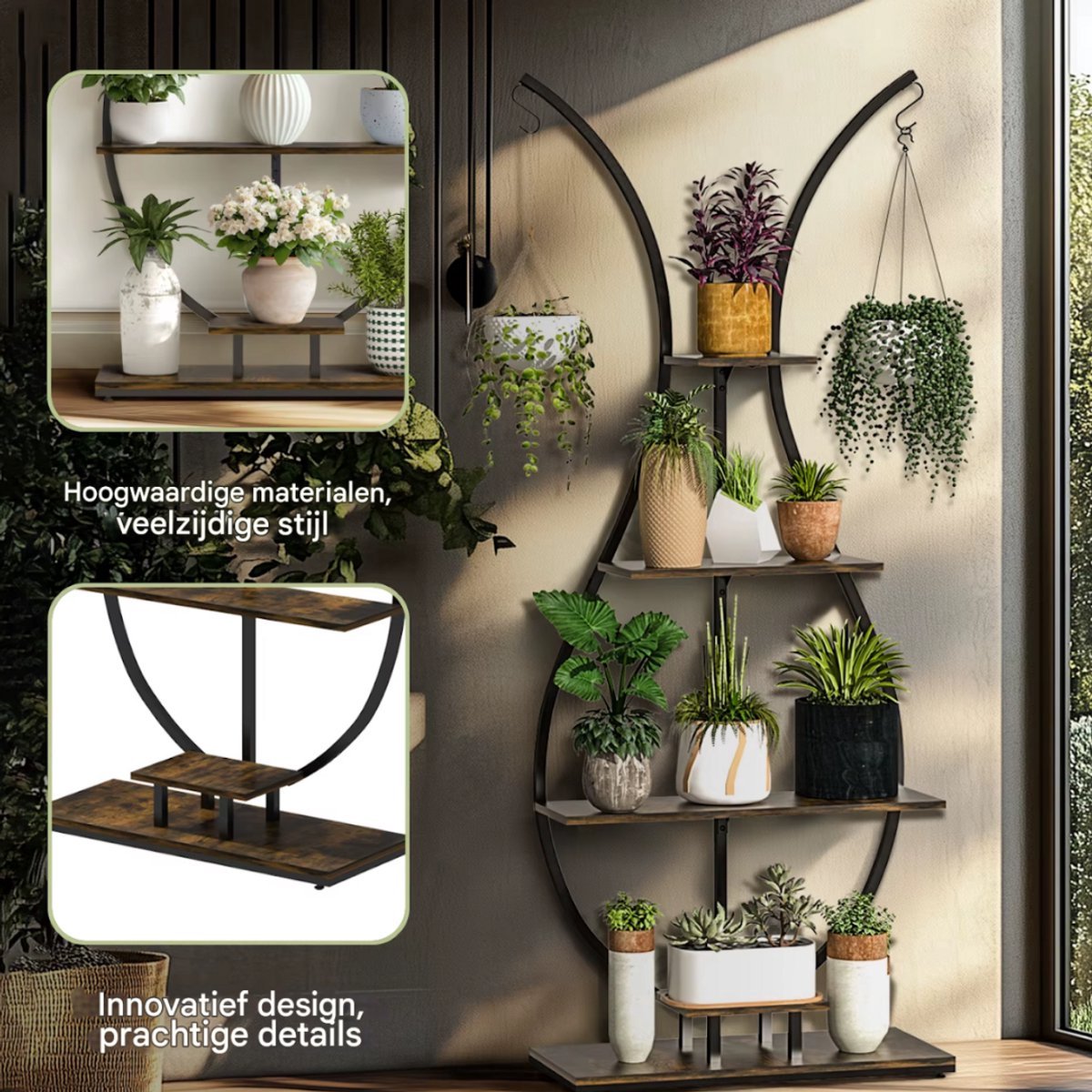 Plantenstandaard Madelief Opulence - Vaas vorm - Plantenrek - Plantentafel - Voor binnen & buitengebruik - Bloempothouder - Bamboe - Zonder verlichting
