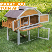 Happyment Houten Konijnenhok - Konijnenren voor binnen & buiten - 2 Verdiepingen - Black friday - Kerstcadeau