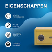 Kluis- Voor contant geld en waardevolle spullen - Beveiligd met digitaal toetsenbord - Goud