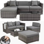 Polyrotan Lounge Tuinset voor 4 Personen - 5-delige Tuinset met Hoekbank, Salontafel en Kussens - Geschikt voor Patio & Tuin - Zwart
