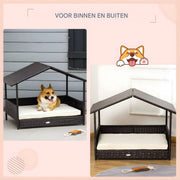 Hondenhuis met kussen - 98x69x73 cm - Voor Honden - PP Rotan Koffiebruin - Hondenbench (Binnen & Buiten) - Bench