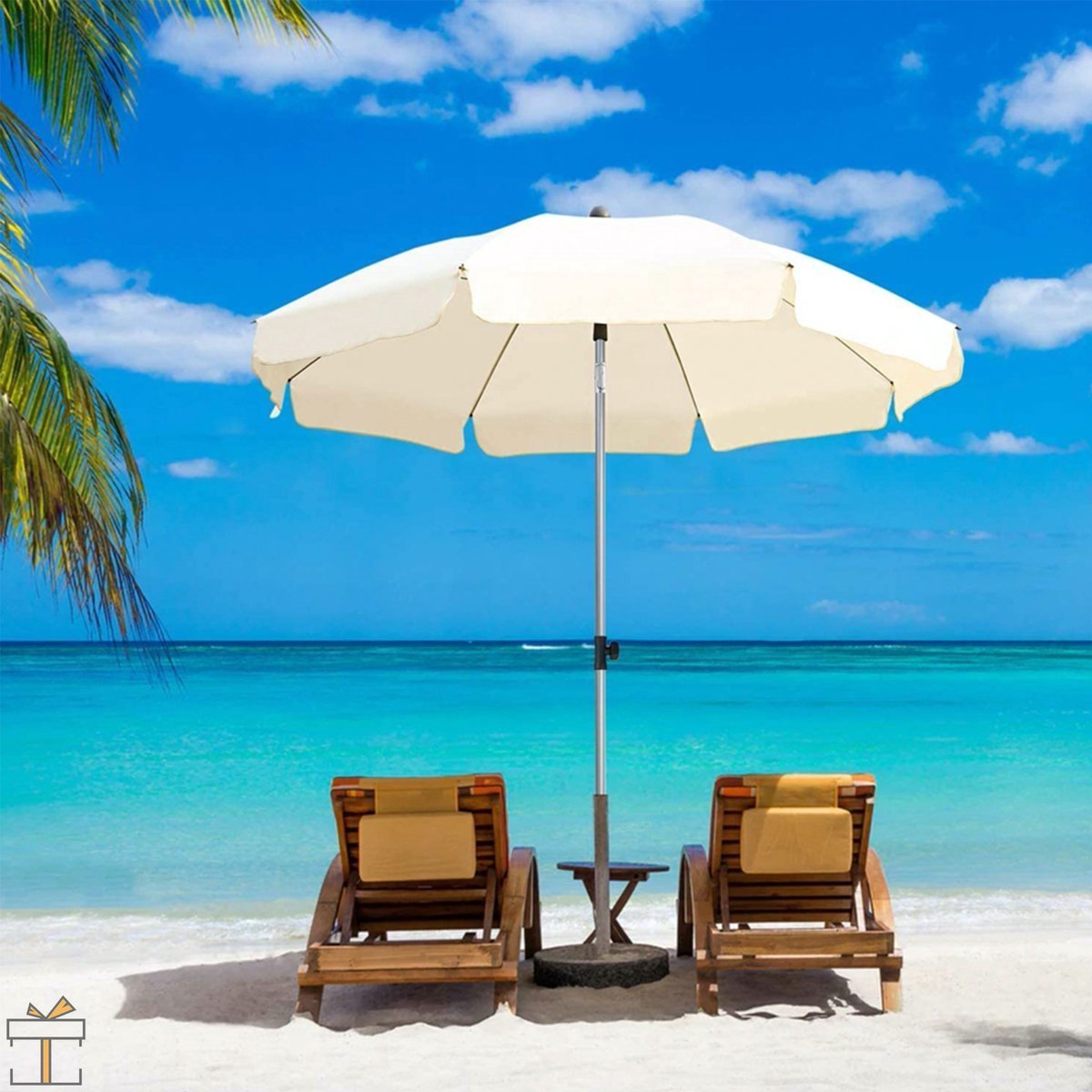 Parasol - Beige - Kantelbaar - Rond - 200cm - Voor terras of strand