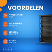 Boekenkast Luno - Bruin - Met 6 Lagen - Boekenrek Opbergrek - Voor Kantoor, Woonkamer of Slaapkamer
