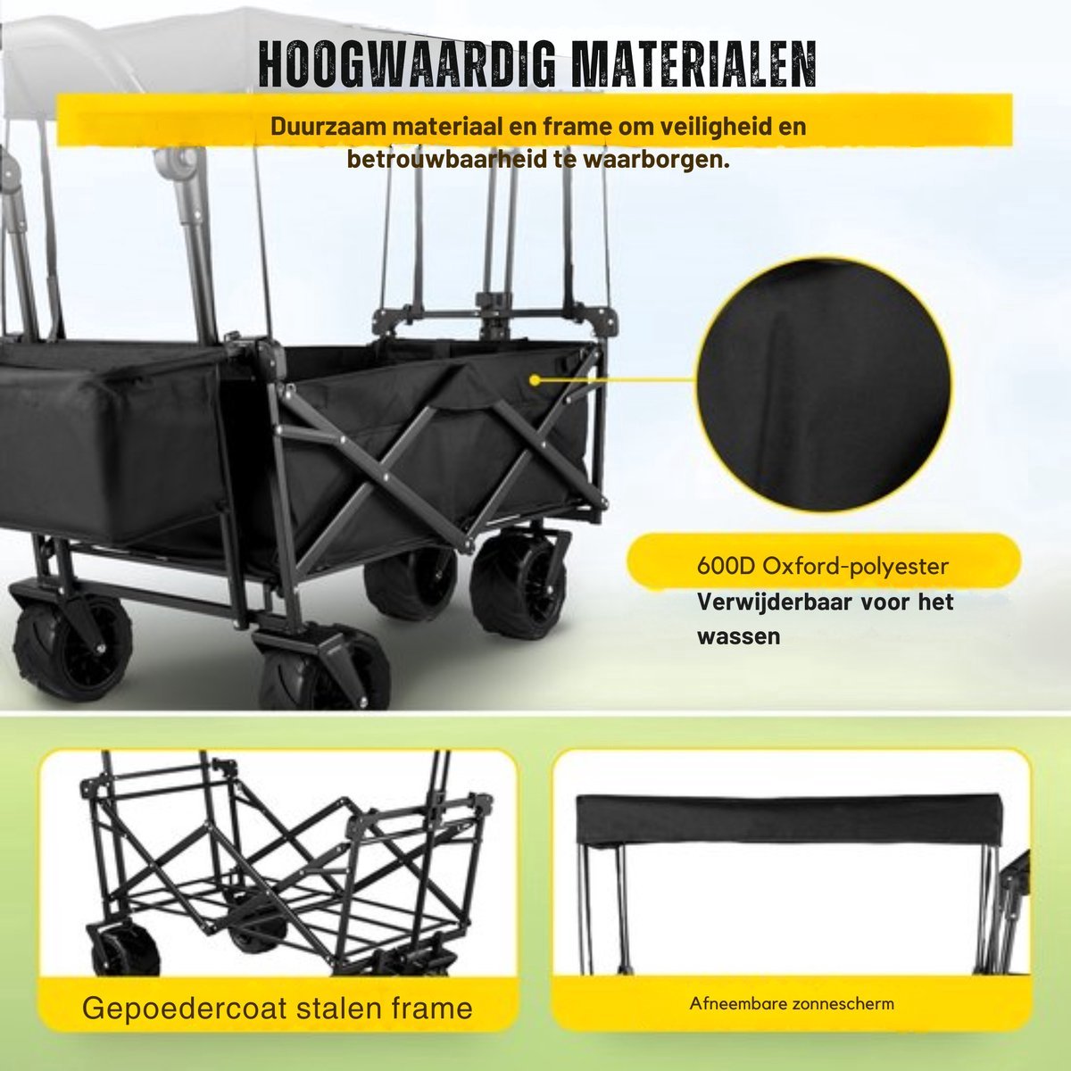 Opvouwbare bolderkar - Kinderenvervoer - Zwart - 220L - 150KG