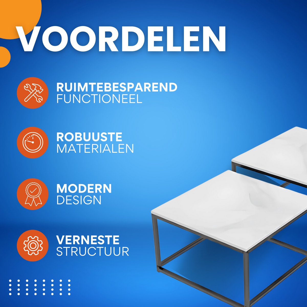 Mandina Salontafel Set - Set van 2 - Voor Kantoor of woonkamer - Vierkant - Tijdloos design - Glossy white