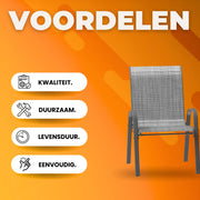 Tuinstoelen voor Buiten - Tuinstoelen met Teslin-stof Flex Comfort Materiaal en Staal-Ijzeren Frame, Hoge Rugleuning - Grijs - 6 stuks