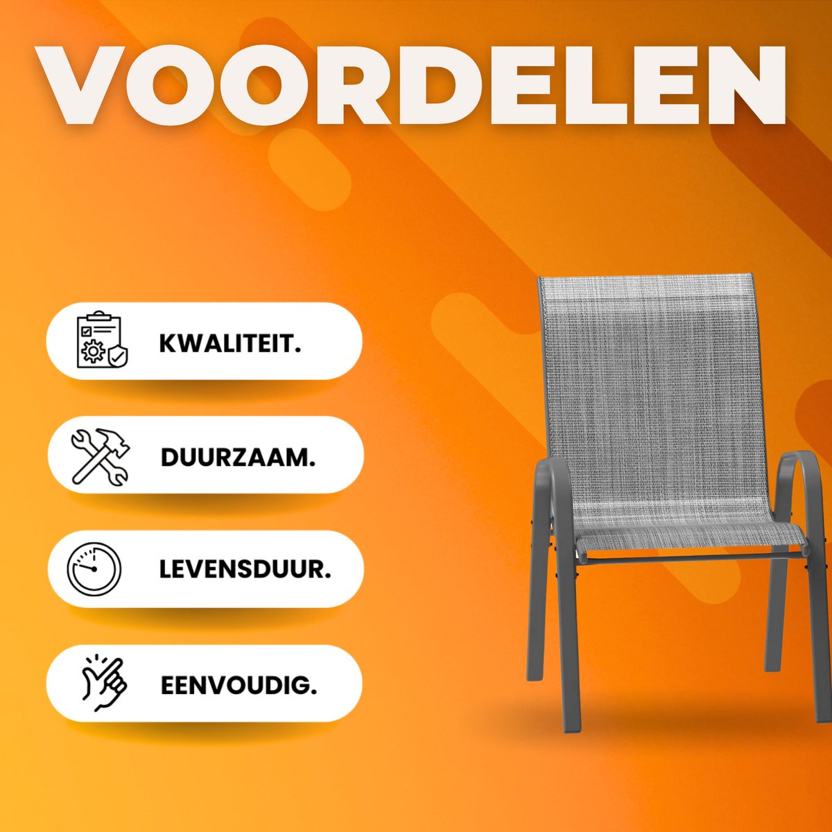 Tuinstoelen voor Buiten - Tuinstoelen met Teslin-stof Flex Comfort Materiaal en Staal-Ijzeren Frame, Hoge Rugleuning - Grijs - 6 stuks