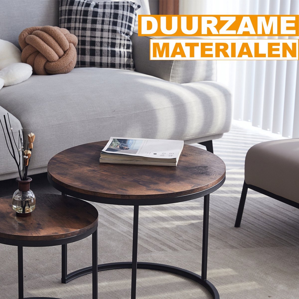 Salontafel - Set van 2 - Rond - 60/40cm - Landelijk - Bruin