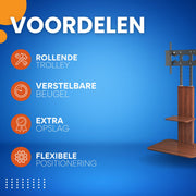 TV vloerstandaard vintage - VerrijdbaarVoor 32"-65" inch - Standaard statief universeel - In hoogte Verstelbaar