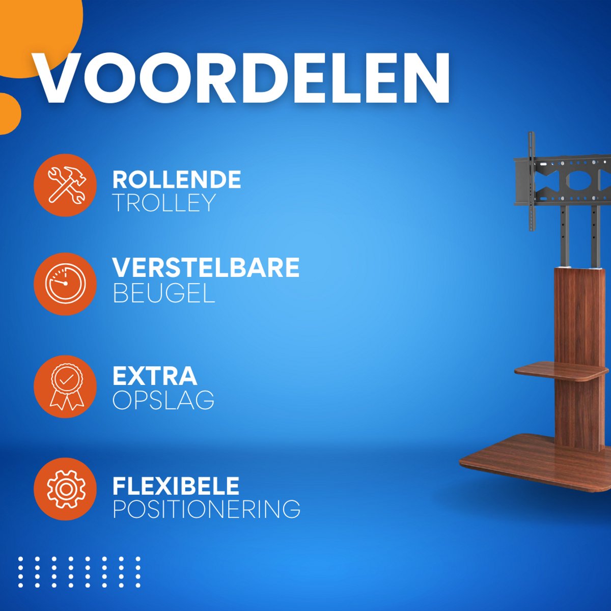 TV vloerstandaard vintage - VerrijdbaarVoor 32"-65" inch - Standaard statief universeel - In hoogte Verstelbaar