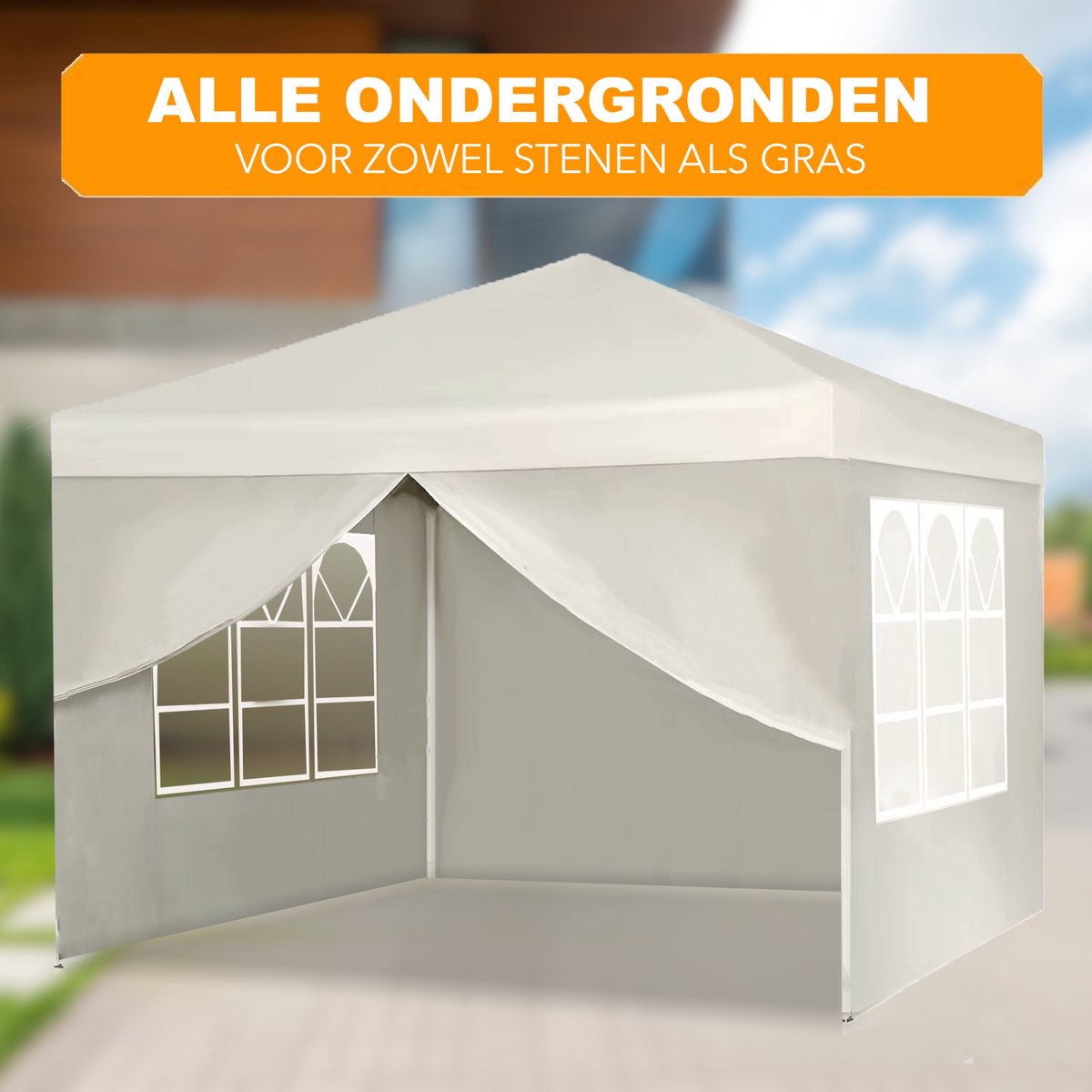 Happyment Partytent open - Beige - Met zijwanden - Opvouwbaar - Easy up - Paviljoen - Waterdicht weerbestendig - 3x3 m