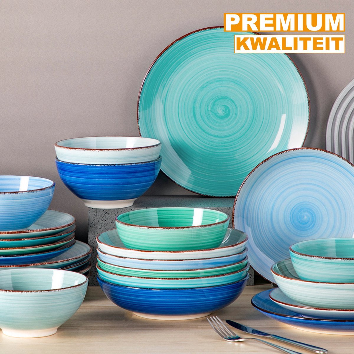 Royal Castella Serviesset - 24 delig - 8 persoons - Blauw - Dinerborden - Bordenset - Diepe borden - Ontbijtborden - Servies - Keukenservies