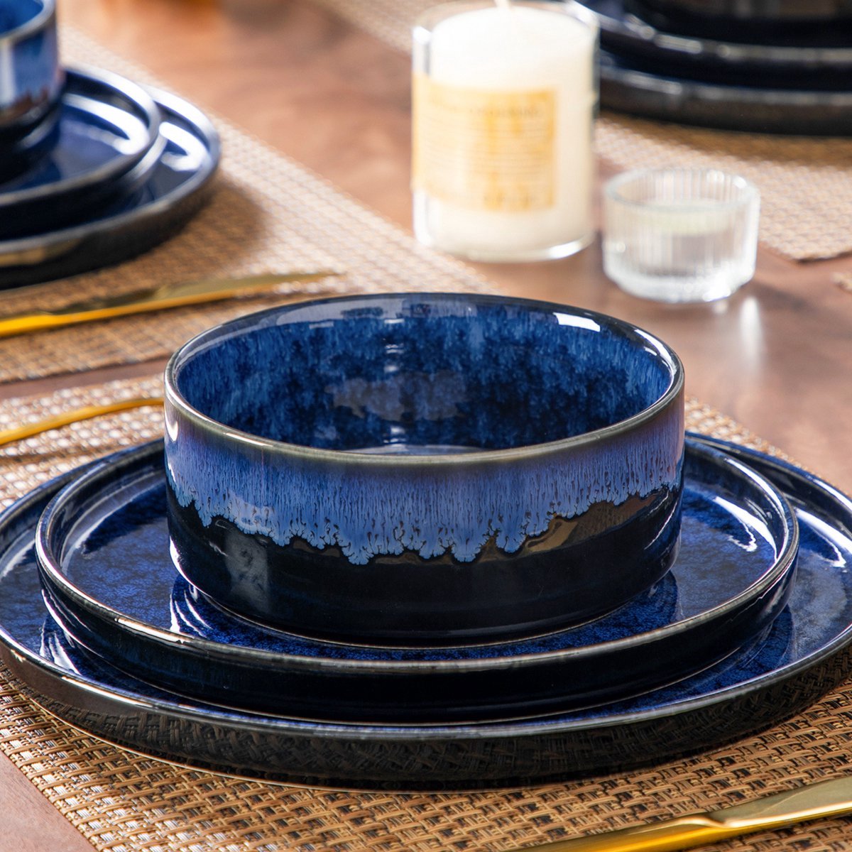 Ventina Serviesset Marina - 24 delig - 8 persoons - Marine blauw - Dinerborden - Bordenset - Diepe borden - Ontbijtborden - Servies - Keukenservies